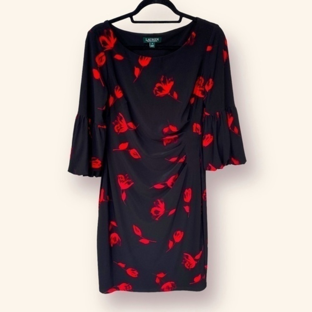 Lauren Ralph Lauren Black with Red Floral Dress Size 10